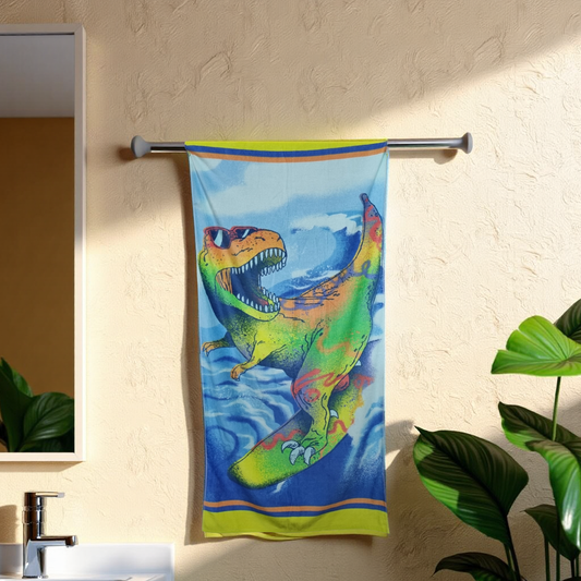Blossoms kids "Dinosaur" printed Towels | 100% Cotton towels| | safe for kids | big size -29x69 inch | set of 1 pc .