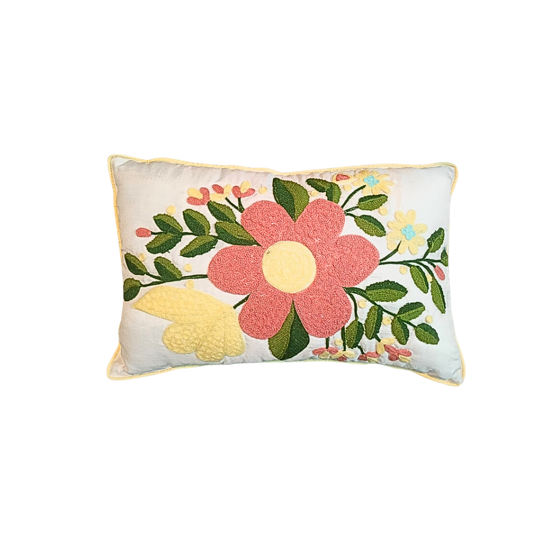 Decorative Cushion Cover |Aari work| 12 by 18| Cotton Fabric|Floral Work||cc|emb|410