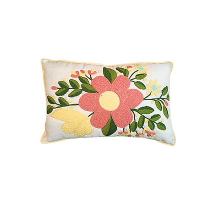 Decorative Cushion Cover |Aari work| 12 by 18| Cotton Fabric|Floral Work| set of 1