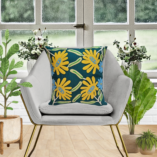 Decorative Cushion Cover |Aari work| 14 by 14| Cotton Fabric|Modern Design|cc|emb|