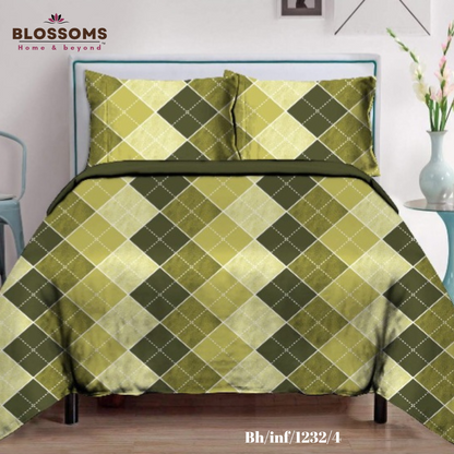 Blossoms-Home & Beyond Printed Queen Size Double Bed Bedsheet, Geometric Print with 2 Pillows