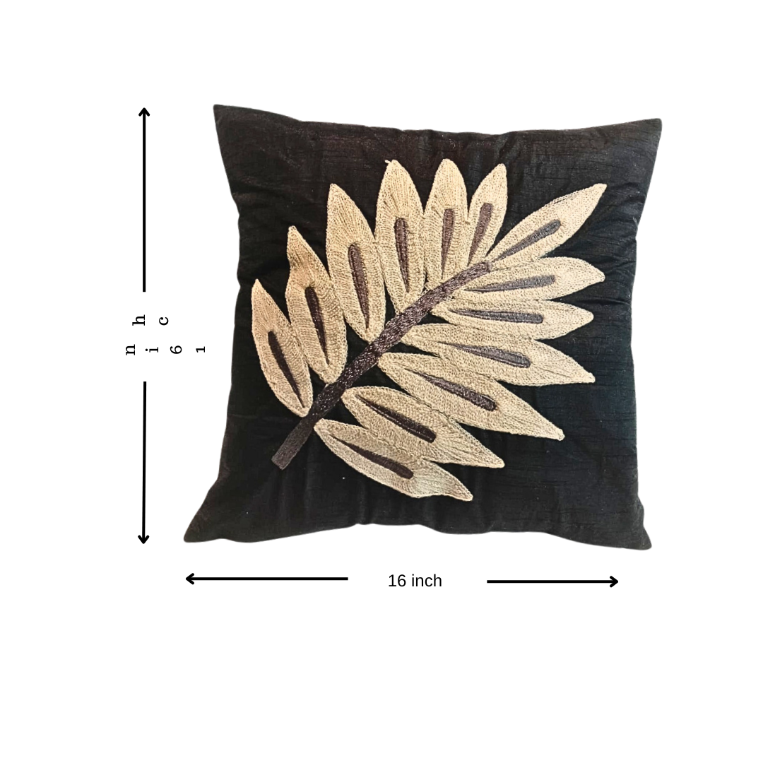 Decorative Cushion Cover |Aari work| 16 by 16| Cotton Fabric|Modern Leaf Design|cc|emb|412.