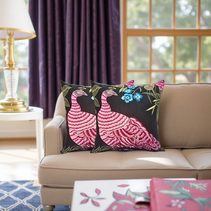 Blossoms Embroided peacock cushion cover . Pack of 1