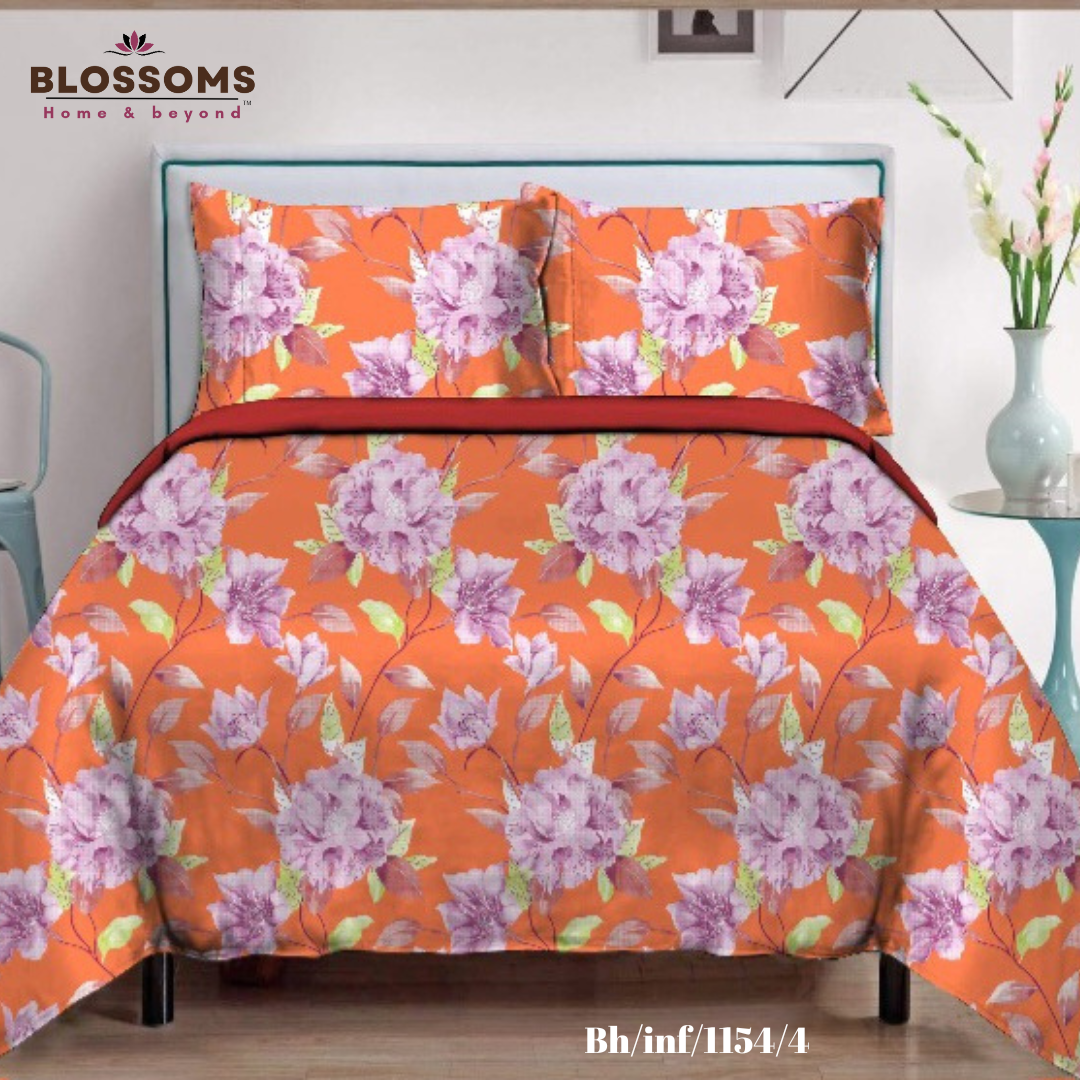 Blossoms-Home & Beyond Printed Queen Size Double Bed Bedsheet, 
 Floral Print with 2 Pillows