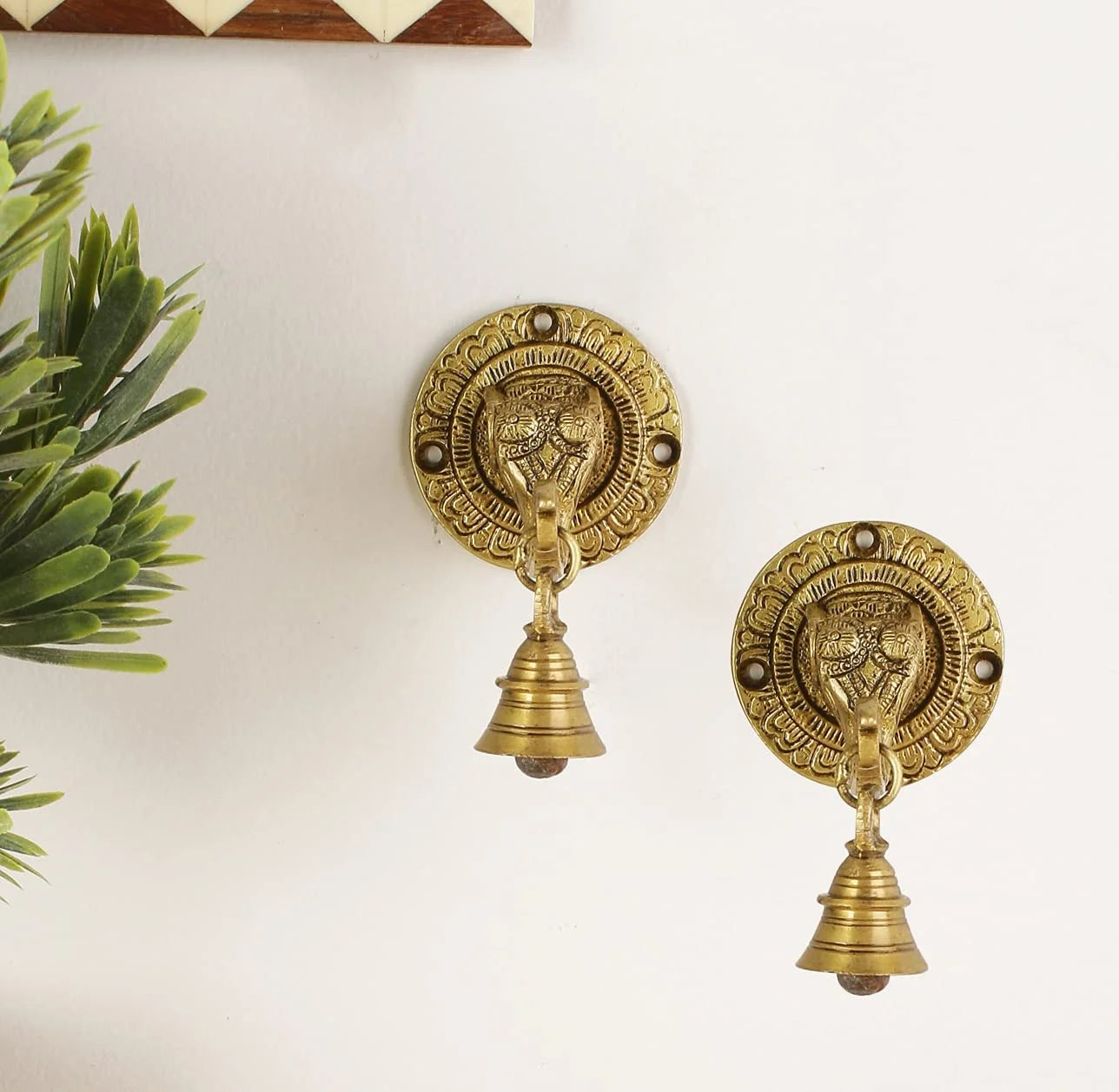 Elephant Face Wall & Door Brass Decorative Bell Pair, Elephant Hangings For Decoration Pack of 2 (496g)