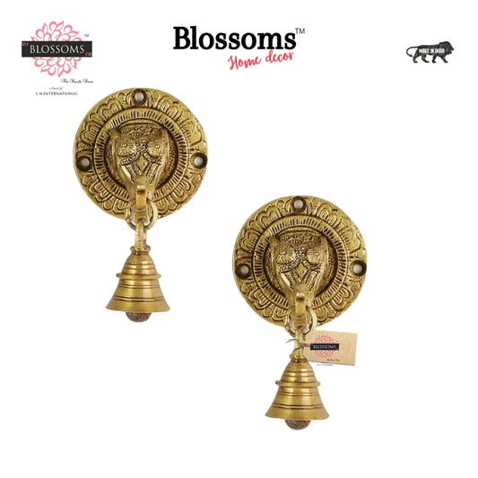 Elephant Face Wall & Door Brass Decorative Bell Pair, Elephant Hangings For Decoration Pack of 2 (496g)