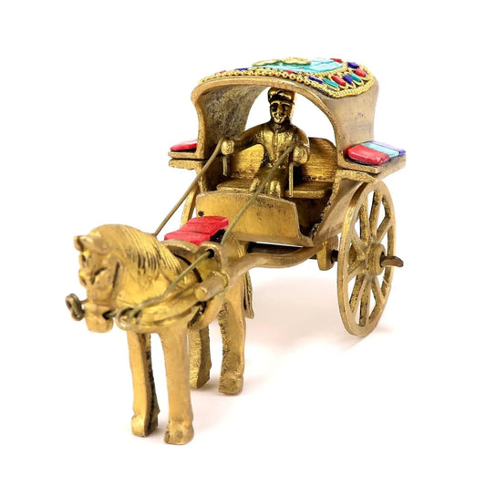 Gemstone Work Brass Horse Cart Replica Decor Showpiece, Standard, Multicolored, Pack Of 1