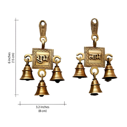 Brass Shubh Labh Door Hanging Bells Set, Hanging Bells For Home Decor, Wall Decor, Ghanti For Pooja, Pair .