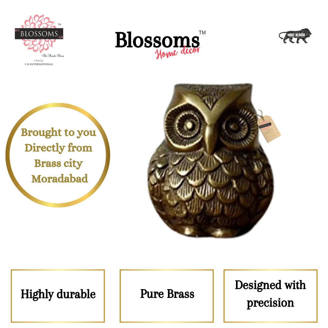 Vintage Brass Owl Decor Showpiece, 650 Grams, Owl Showpiece For Home Décor, Showpieces For Home Decor, Standard, Pack Of 1