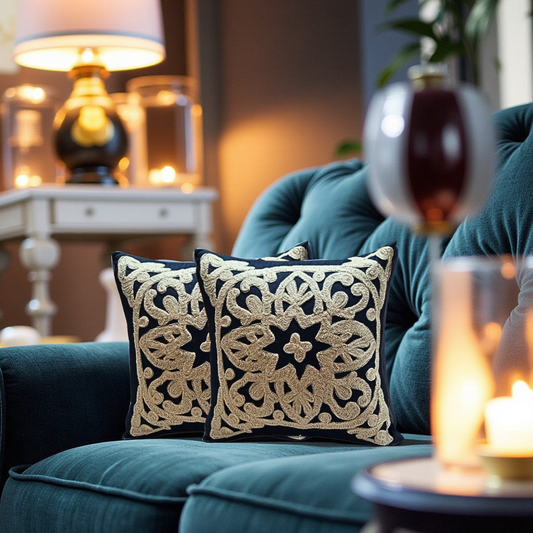 Blossoms Designer Cushion cover with Aari work all over