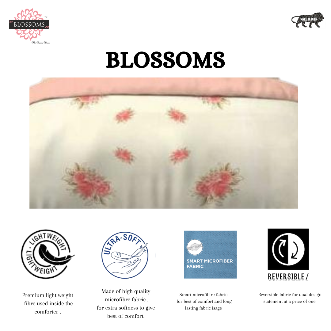 Blossoms Home & Beyond|Comforter Double Bed | 220 GSM |Light weight|super soft |Blanket Double Bed, AC Comforter Double Bed, Quilt, AC Blanket, Dohar Double Bed, Diwali Gifts, Microfiber (Floral print on off-white Base)