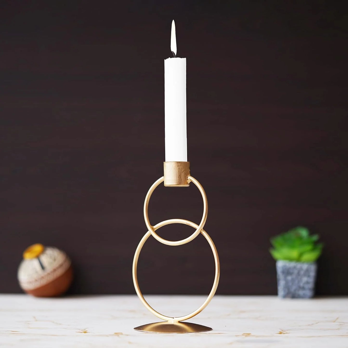 Decorative Metal Candle Stand Rings Design Candle Holder Diwali Decoration | Indoor & Outdoor, Festival Decorative Candles Gift Items (Set of 2)