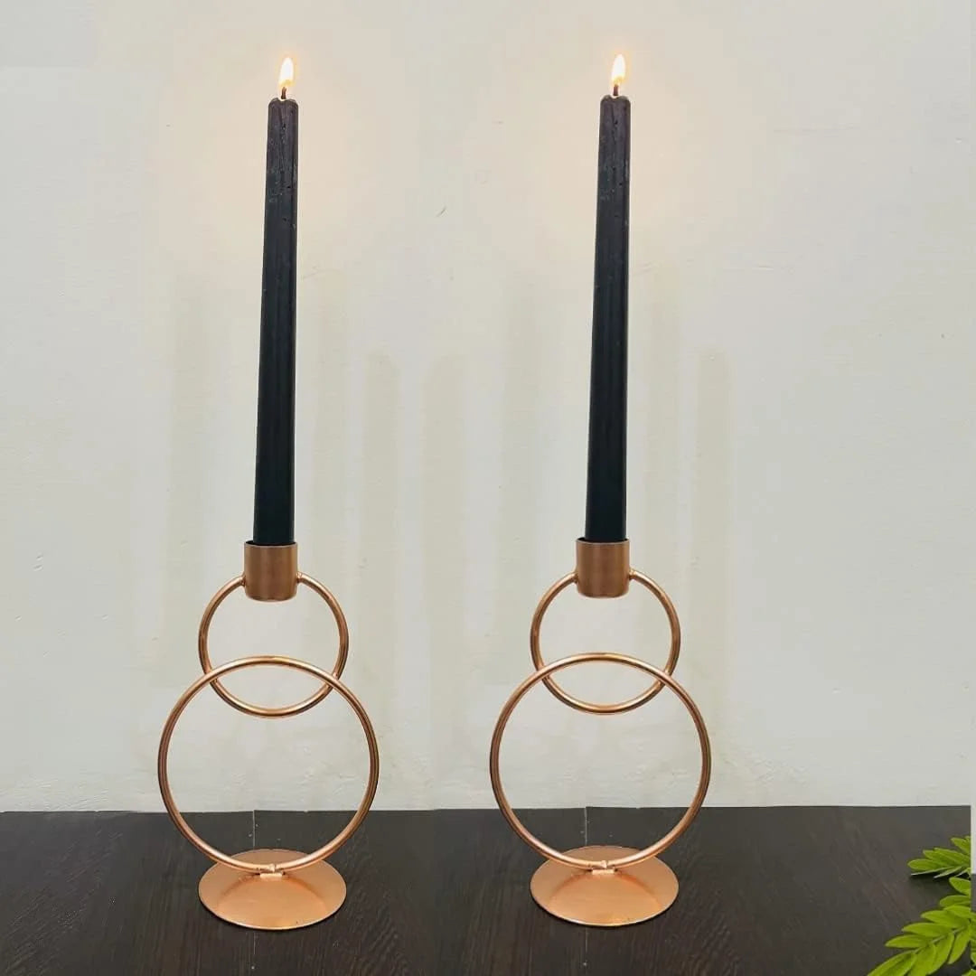 Decorative Metal Candle Stand Rings Design Candle Holder Diwali Decoration | Indoor & Outdoor, Festival Decorative Candles Gift Items (Set of 2)