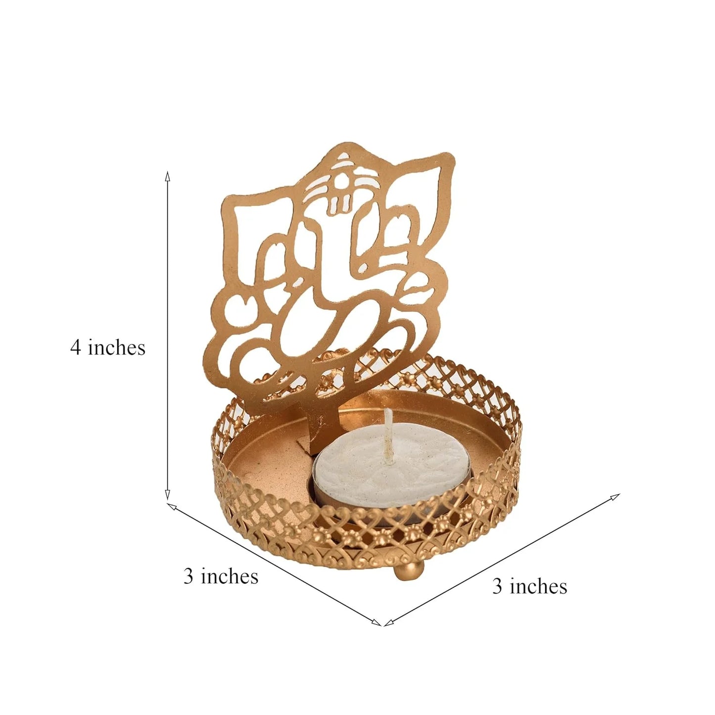 Shadow Ganesh-Ji Metal Tea Light Holder (SET OF 4)-(8 cm x 8 cm x 11 cm, Brown) Best for Home Decor, Gifting, Ganesh ji images, Ganapati Decoration at Home.