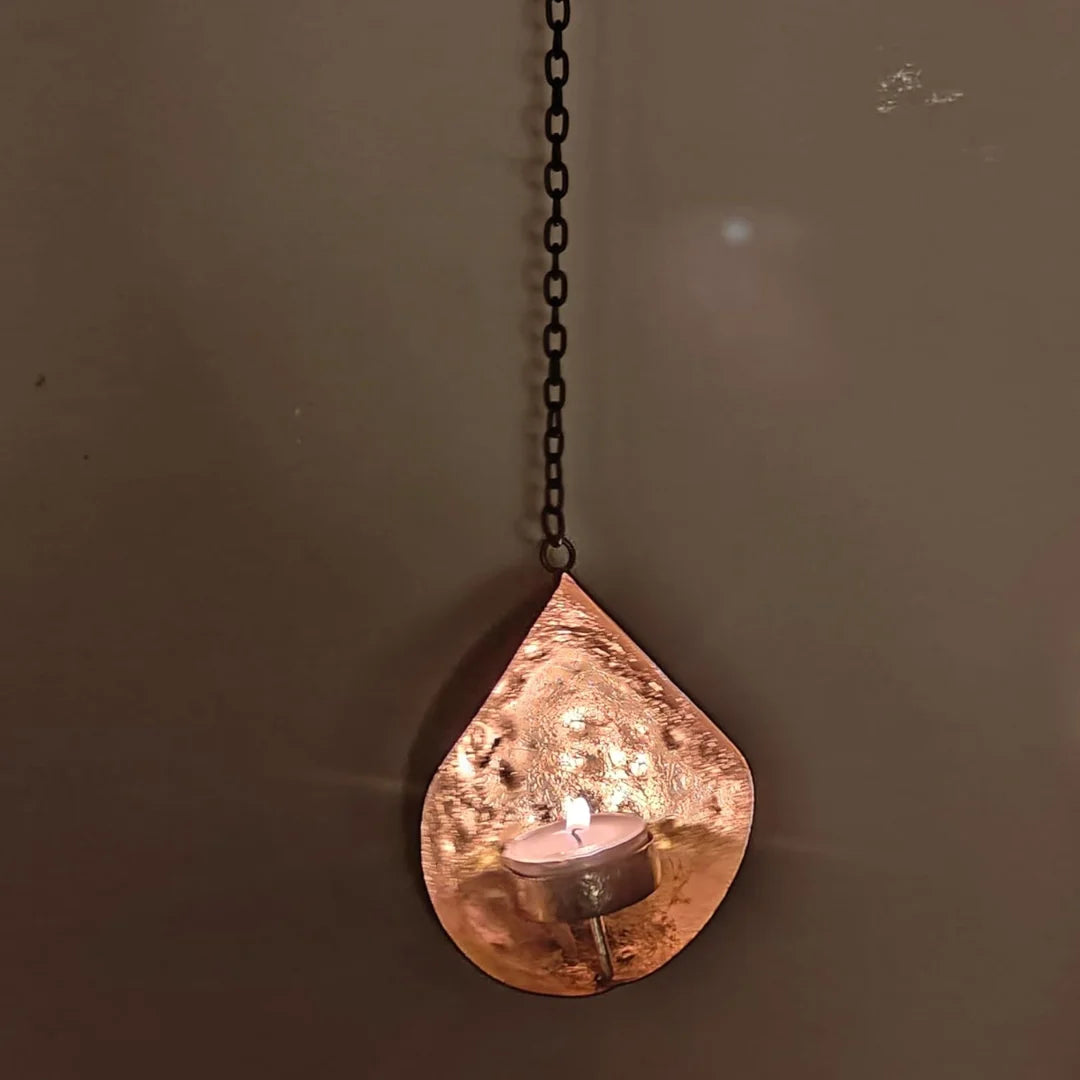 Metal Wall Sconces Teardrop Hanging Tealight Candle Holder (Set of 2), Gold, 220g.- Wall Hanging for Home Decore. Diwali Decoration, eid, Thanksgiving gift.