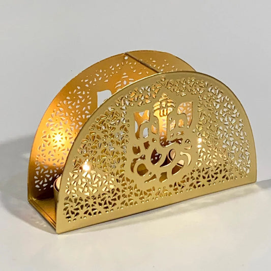 Elegant Ganesha Shadow Tea Light Holder with Intricate Cutout Design, (L16*H9*W5) (128g)