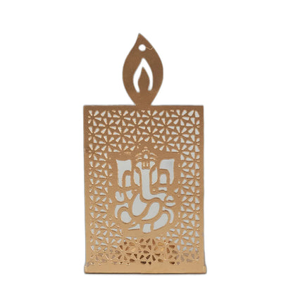 Blossoms Metal Ganesha Shadow Tea Light, Lamp, Holder for Diwali/Home Decor/Table Diya, PujaShadow Diwali | Diwali Decoration (Set of 2), Gold, 124g