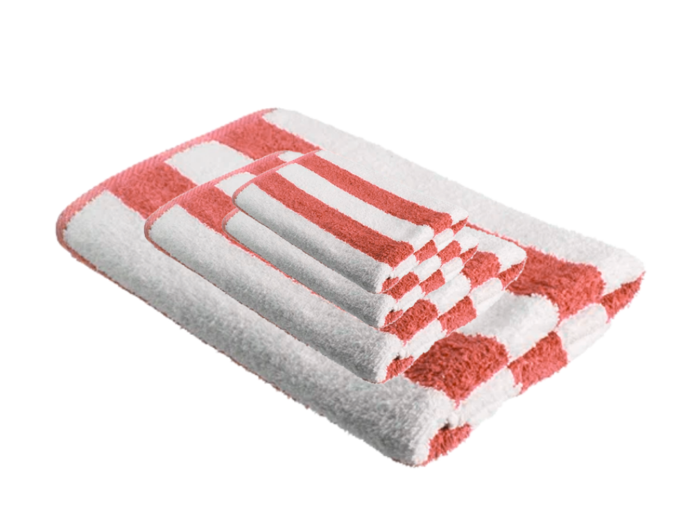 Blossoms 4 pc reddish peach & white colour Towel set . |1 PC Bath Towel | 1 PC hand Towel| | 2 pcs Face Towel| |100% pure cotton|.