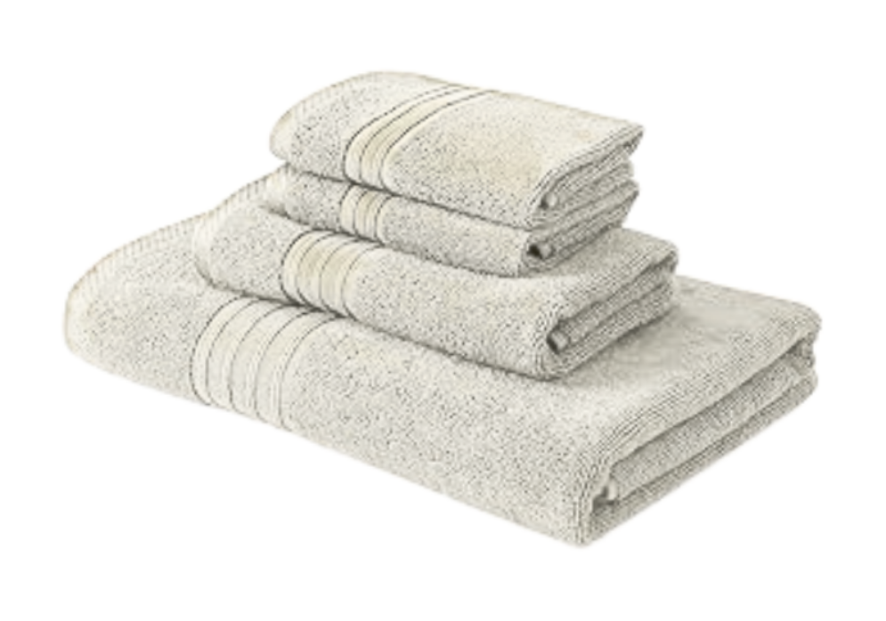 Blossoms 4 pc off white colour Towel set . |1 PC Bath Towel | 1 PC hand Towel| | 2 pcs Face Towel| |100% pure cotton|.
