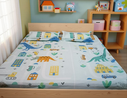 BLOSSOMS kids printed jungle theme 100% pure cotton bedsheet  100x100 inch with 2 pillows.