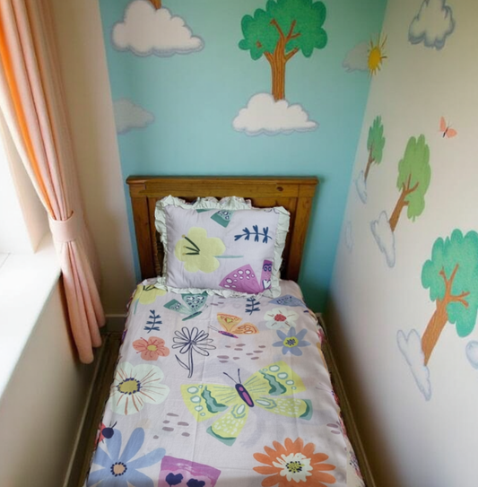 Blossoms pure cotton kids floral print bedsheet (40"x50"),  1 pillow with filler (12"×15")