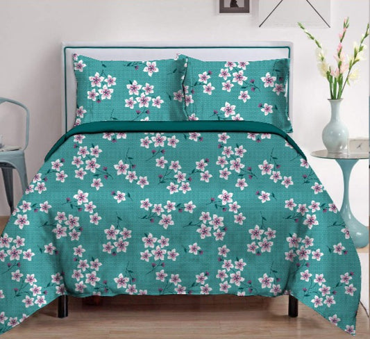 Blossoms-Home & Beyond-Home & Beyond Floral Printed Bedsheet with 2 Pillow Covers | Comfortable | Flat Sheets | Double Bed | 100% Pure Cotton (Green, Cotton)