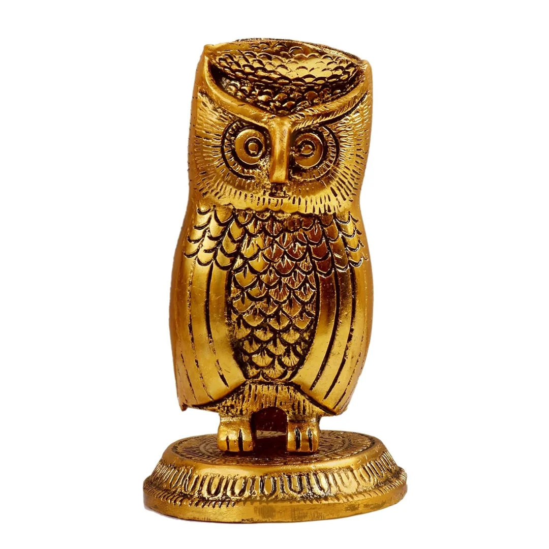 Metal Owl Shape Beautiful Pen Stand/Holder for Home Decor, Functional Desk Organizer for Office & Table Gift for have House Warming, Birthday gift idea Golden, (Weight 240g)