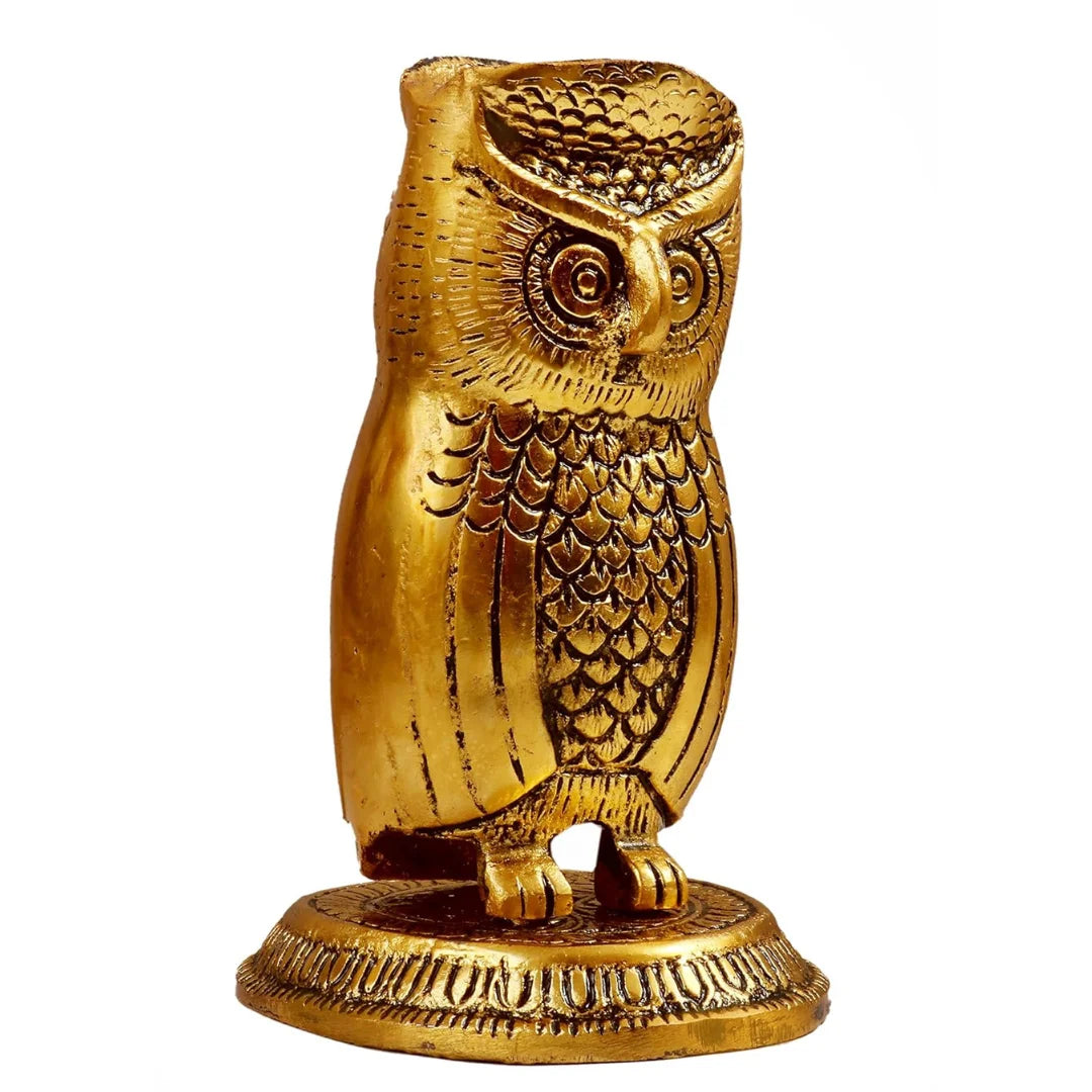 Metal Owl Shape Beautiful Pen Stand/Holder for Home Decor, Functional Desk Organizer for Office & Table Gift for have House Warming, Birthday gift idea Golden, (Weight 240g)