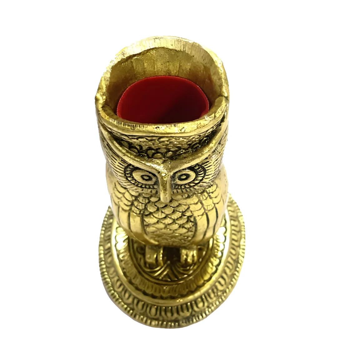 Metal Owl Shape Beautiful Pen Stand/Holder for Home Decor, Functional Desk Organizer for Office & Table Gift for have House Warming, Birthday gift idea Golden, (Weight 240g)