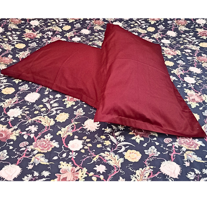 Beautiful Floral printed  Glace Cotton Satin King Size Double Bedsheet for Double Bed with Two contrast color(Red) Pillow Covers (Super King)(110 * 110 Inches), Dark blue bedsheet,CS/KAP/223