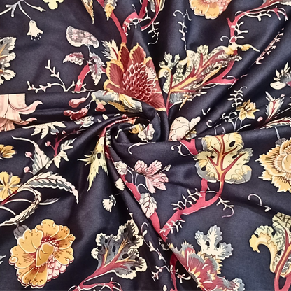 Beautiful Floral printed  Glace Cotton Satin King Size Double Bedsheet for Double Bed with Two contrast color(Red) Pillow Covers (Super King)(110 * 110 Inches), Dark blue bedsheet,CS/KAP/223