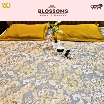 Beautiful Modern design printed  Glace Cotton Satin King Size Double Bedsheet for Double Bed with Two contrast color(Mustard Color) Pillow Covers (Super King, Grey)(110 * 110 Inches)CS/KAP/224