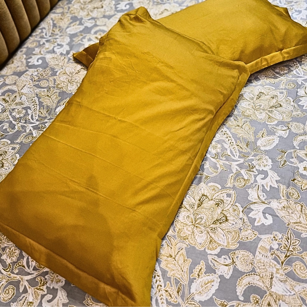 Beautiful Modern design printed  Glace Cotton Satin King Size Double Bedsheet for Double Bed with Two contrast color(Mustard Color) Pillow Covers (Super King, Grey)(110 * 110 Inches)CS/KAP/224