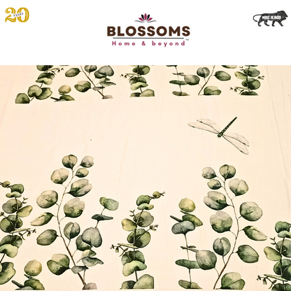 Premium Fabric Modern  Leaf design printed 500 THREAD COUNT  Glace Cotton Satin King Size Double Bedsheet for Double Bed with Two contrast color(pastel Green) Pillow Covers (Super King, white)(110 * 110 Inches)CS/KAP/225