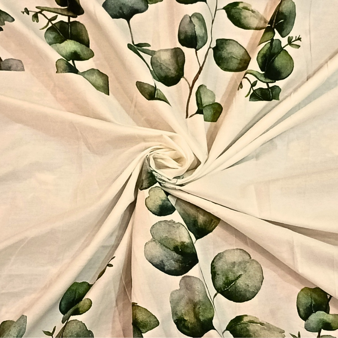 Premium Fabric Modern  Leaf design printed 500 THREAD COUNT  Glace Cotton Satin King Size Double Bedsheet for Double Bed with Two contrast color(pastel Green) Pillow Covers (Super King, white)(110 * 110 Inches)CS/KAP/225