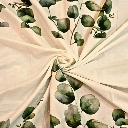 Premium Fabric Modern  Leaf design printed 500 THREAD COUNT  Glace Cotton Satin King Size Double Bedsheet for Double Bed with Two contrast color(pastel Green) Pillow Covers (Super King, white)(110 * 110 Inches)CS/KAP/225