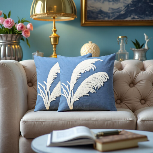 Blossoms Aari work cotton Cushion Cover , with off white Aari work.. 16x16 inch pack of 1 pc.
