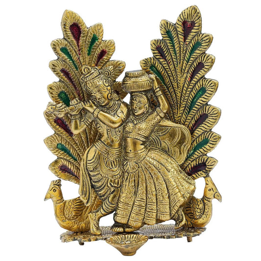 Metal Handicraft Radha Krishna Murti Idol Sculpture with Diya for Home Decor Pooja Room Temple Shrii Krishna Decorative Showpiece Statue Weight (237 Gram).