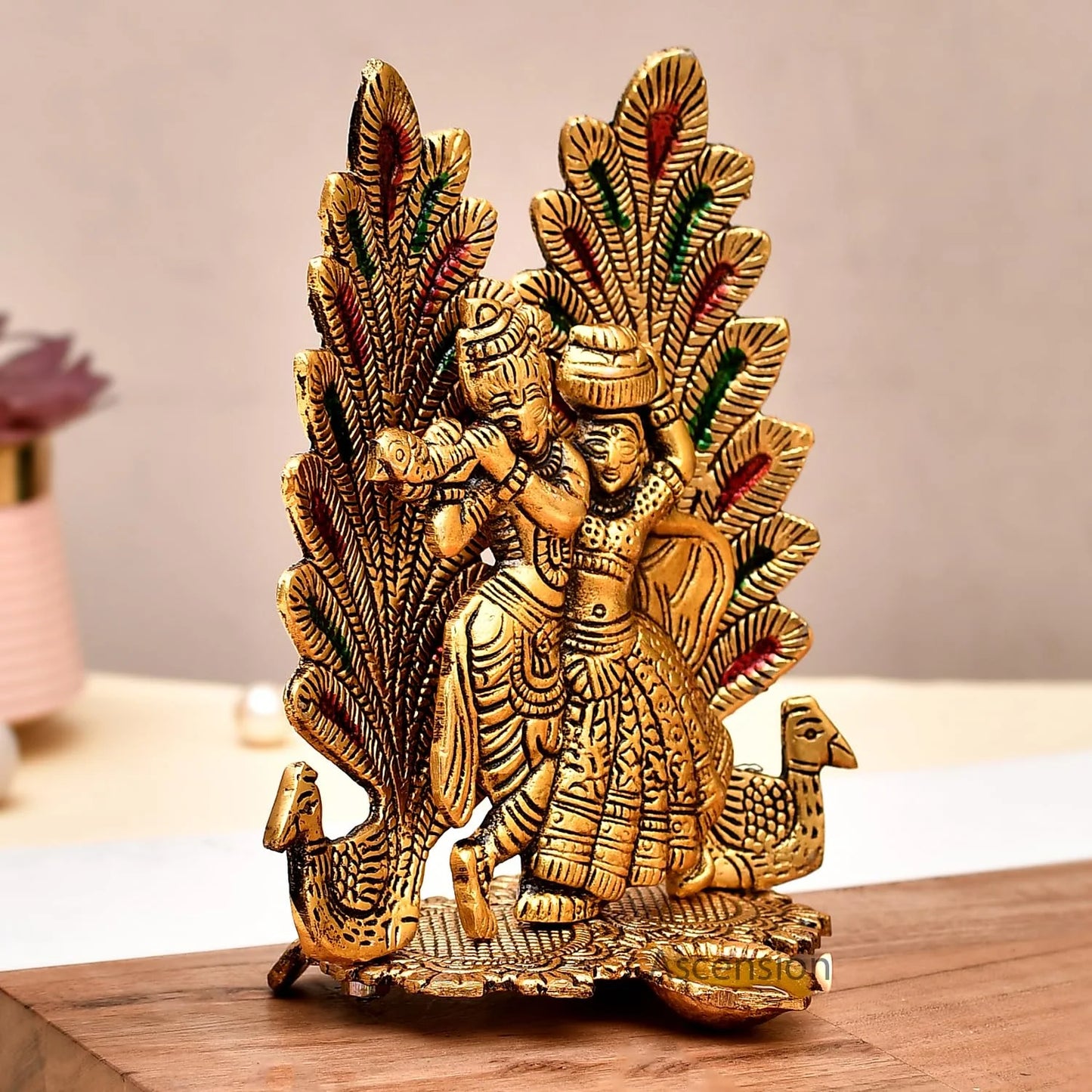 Metal Handicraft Radha Krishna Murti Idol Sculpture with Diya for Home Decor Pooja Room Temple Shrii Krishna Decorative Showpiece Statue Weight (237 Gram).