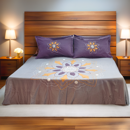 Blossoms Designer embroidered Bedcover with 2 pillows.