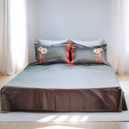 Blossoms Bedcover with pillows embroidered and patch .