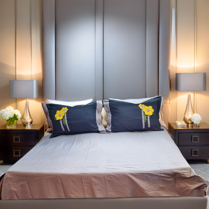 Blossoms Bedcover with pillows embroidered and patch .