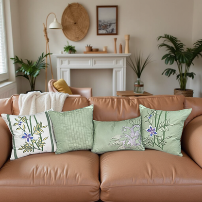 Blossoms 4 PCS Decorative Designer Cushion Cover |Embroidered & Quilted | Cotton Fabric|Floral Design.