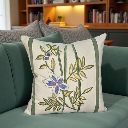 Blossoms Decorative Designer Cushion Cover |Embroidered work| 16x16|inch, Cotton Fabric|floral Design.