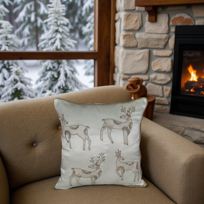 Blossoms Premium ultra luxury designer Cushion cover with glace cotton fabric . Off white fabric with Animal zari golden embroidery on it .  16x16 inch . Pack of 1 .