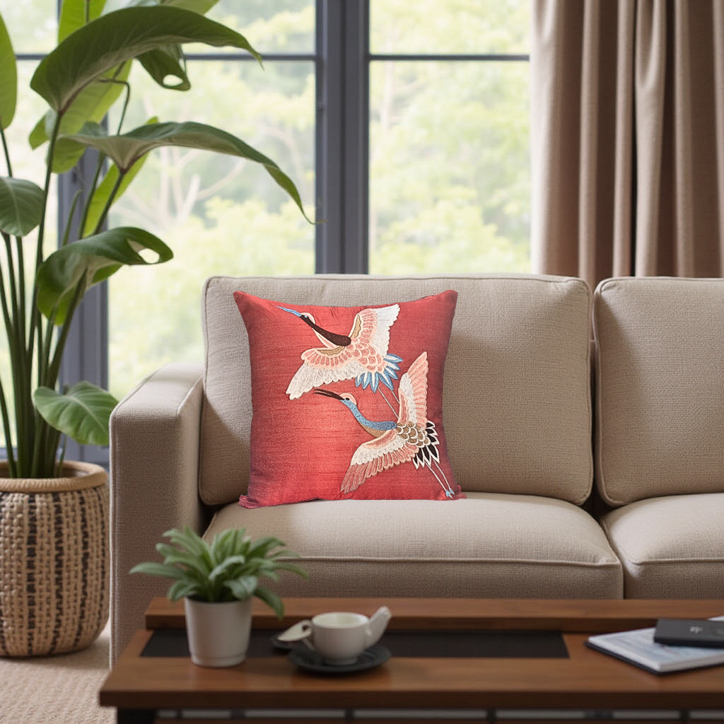 Blossoms Embroided premium Cushion Cover 16x16 inch