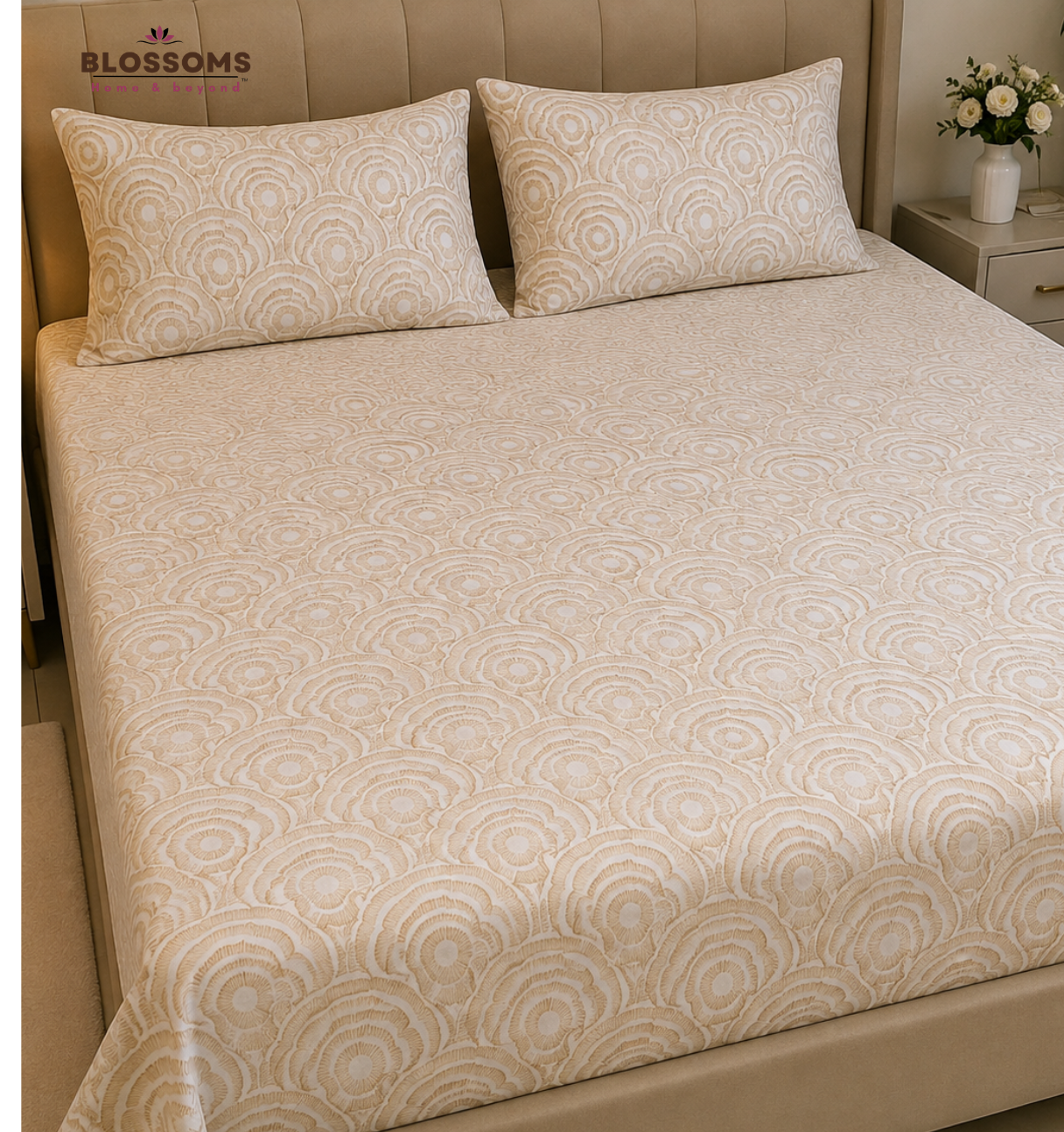 Blossoms Printed pure cotton bedsheet with 2 pillow cases .