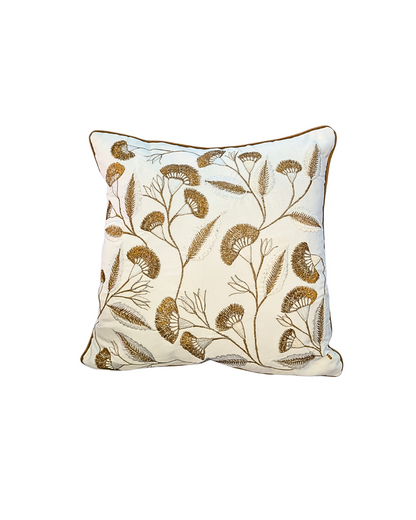 Blossoms embroidered white Cushion Cover | 16x16 inch cushion covers| floral embroidery | pack of 1