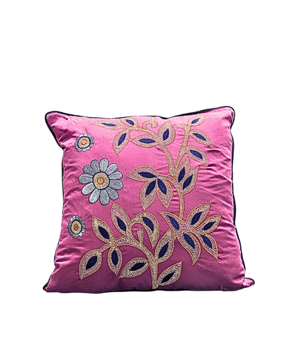 Blossoms magenta colour cotton fabric Cushion covers| 16x16 inch | super premium embroidery | pack of 1