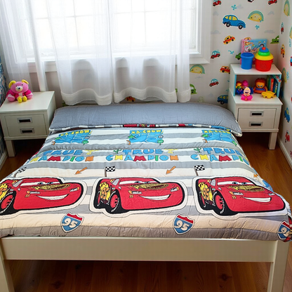 Blossoms kids comforter(quilt) mcqueen cars print with 280 gsm filling. Pure cotton fabric. Unit 1